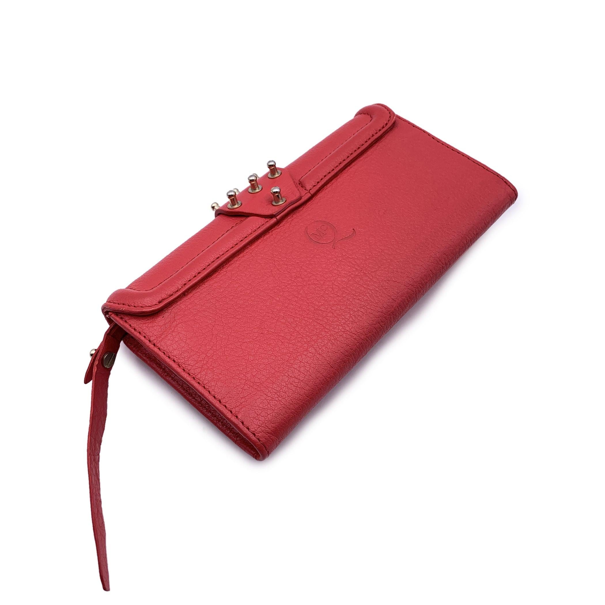 Women's McQ Alexander McQueen Red Leather Studded Continental Wallet For Sale