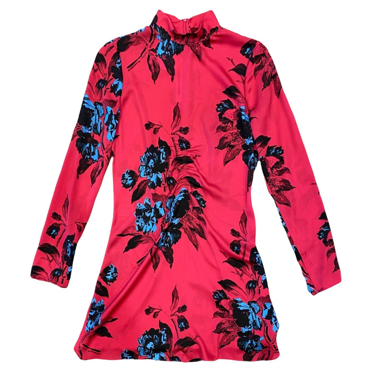 McQ Alexander McQueen Red Long Sleeve Floral Dress For Sale