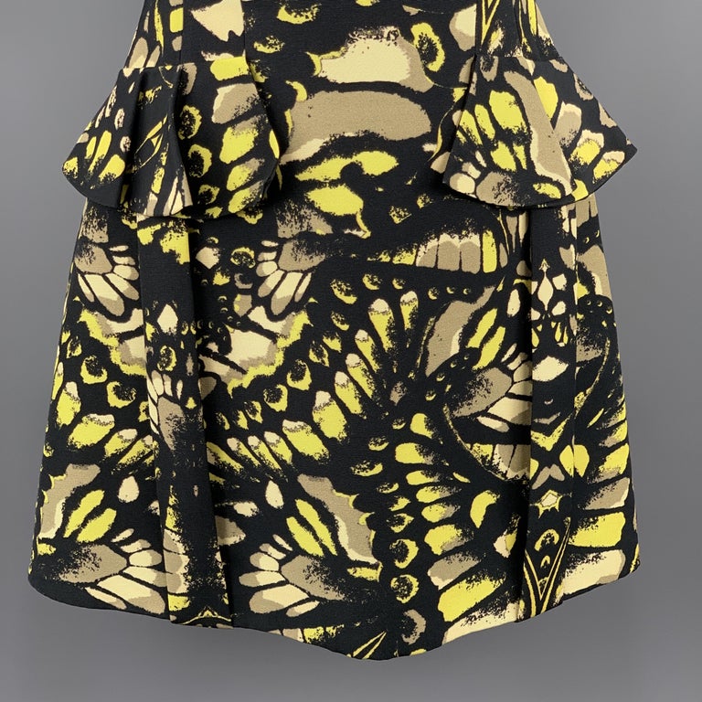 MCQ ALEXANDER MCQUEEN Size 2 Black and Lime Green Butterfly Print ...