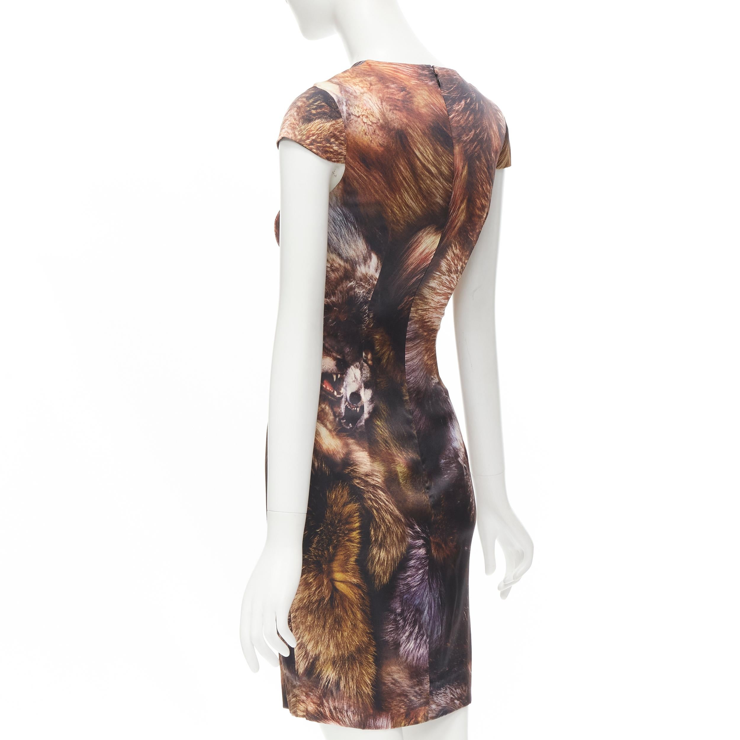 MCQ ALEXANDER MCQUEEN wolf photographic print silk dress IT36 XS In Excellent Condition In Hong Kong, NT