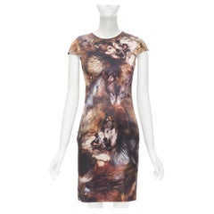 MCQ ALEXANDER MCQUEEN wolf photographic print silk dress IT36 XS