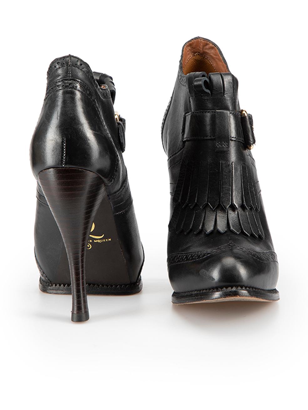 Alexander McQueen McQ Black Leather Brogue Platform Ankle Boots Size IT 36 In Good Condition In London, GB