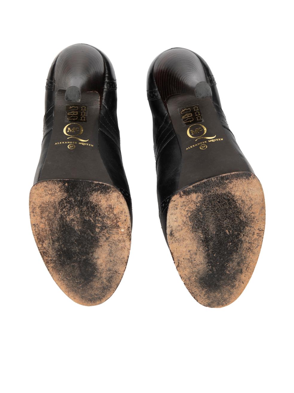 Women's Alexander McQueen McQ Black Leather Brogue Platform Ankle Boots Size IT 36