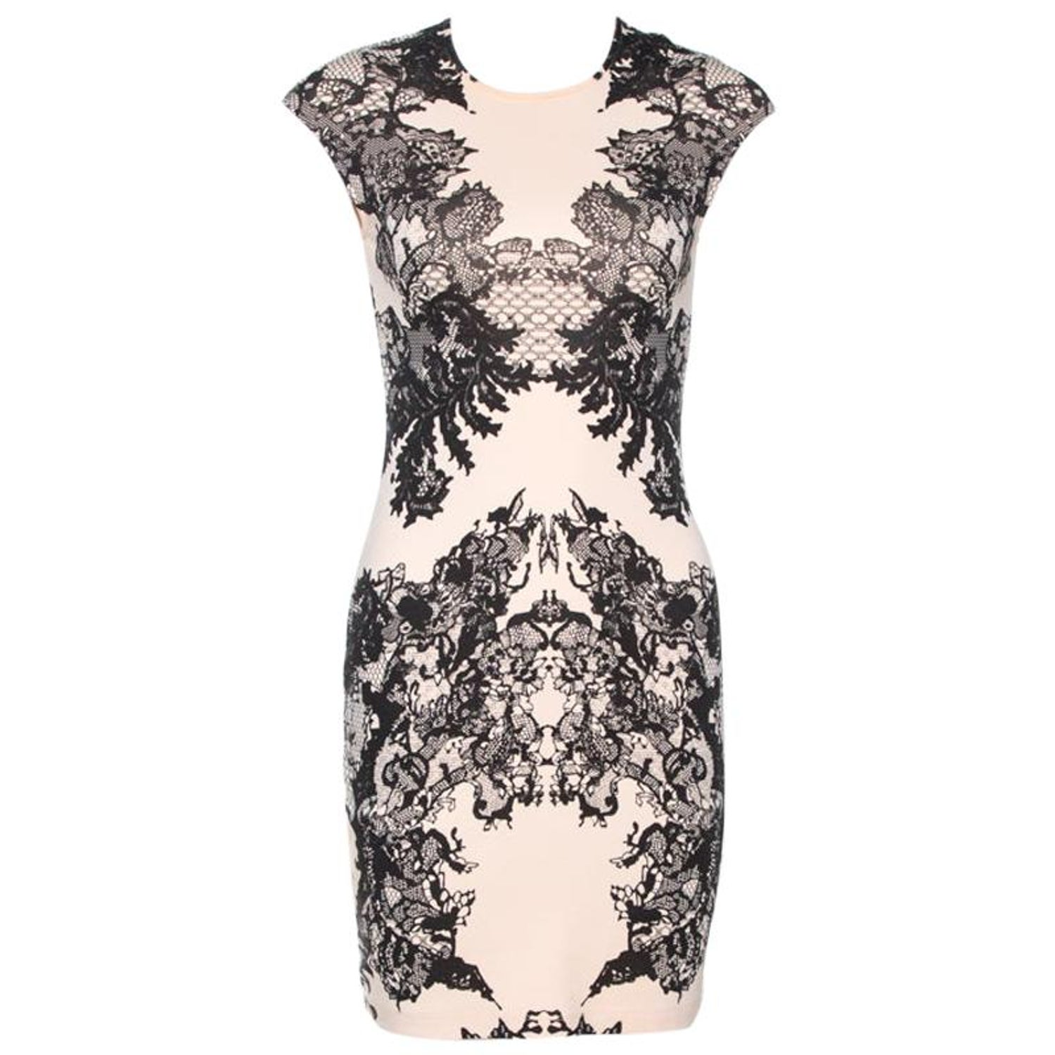 McQ by Alexander McQueen Bicolor Lace Printed Jersey Fitted Dress XS For  Sale at 1stDibs