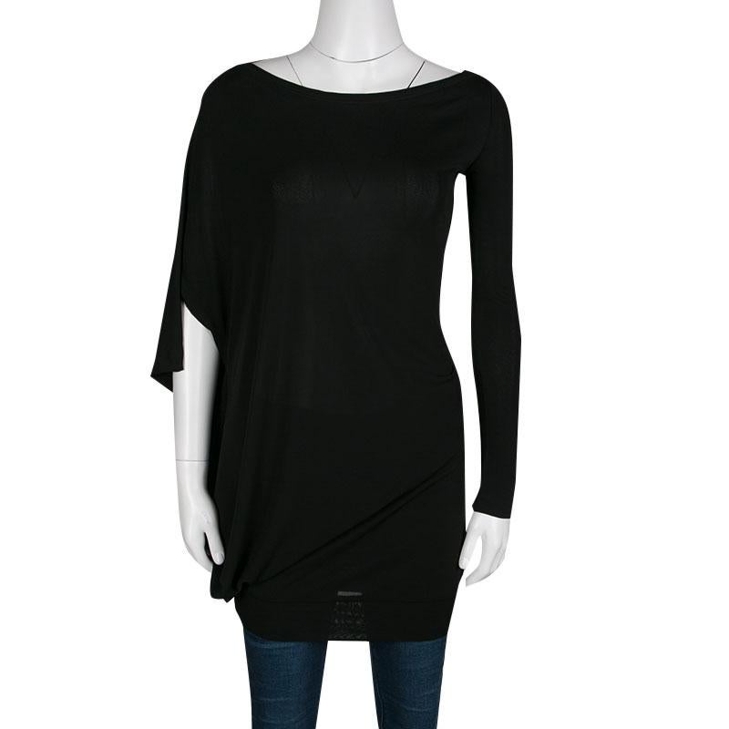 McQ By Alexander McQueen Black Draped Knit Asymmetric Top XS In Good Condition In Dubai, Al Qouz 2