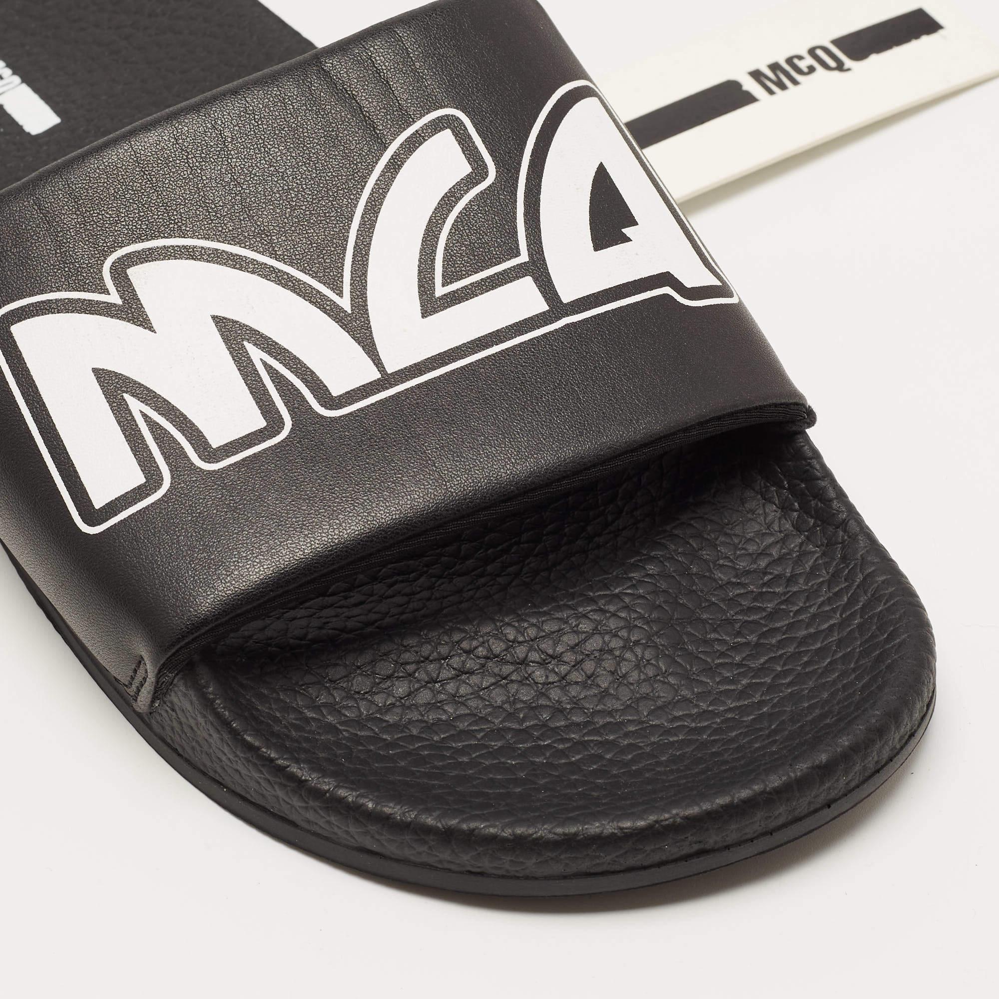 McQ by Alexander McQueen Black Faux Leather Logo Slides Size 42 3