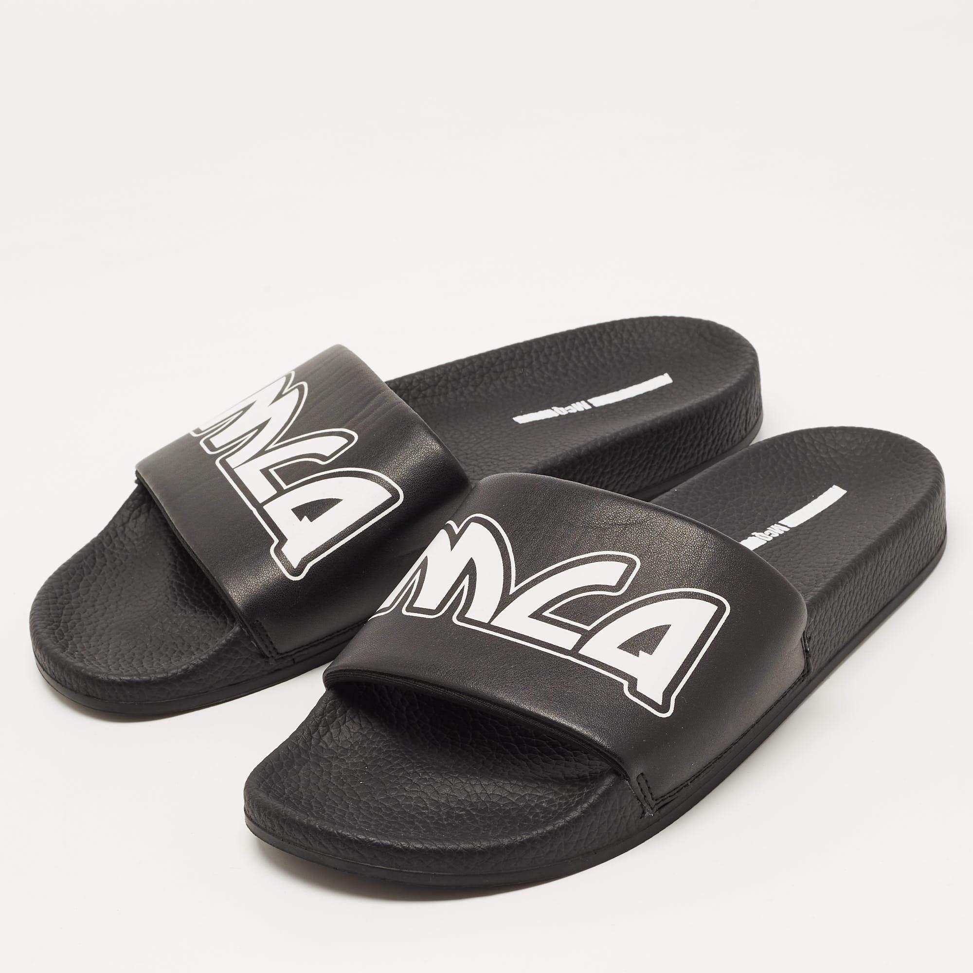 McQ by Alexander McQueen Black Faux Leather Logo Slides Size 42 4