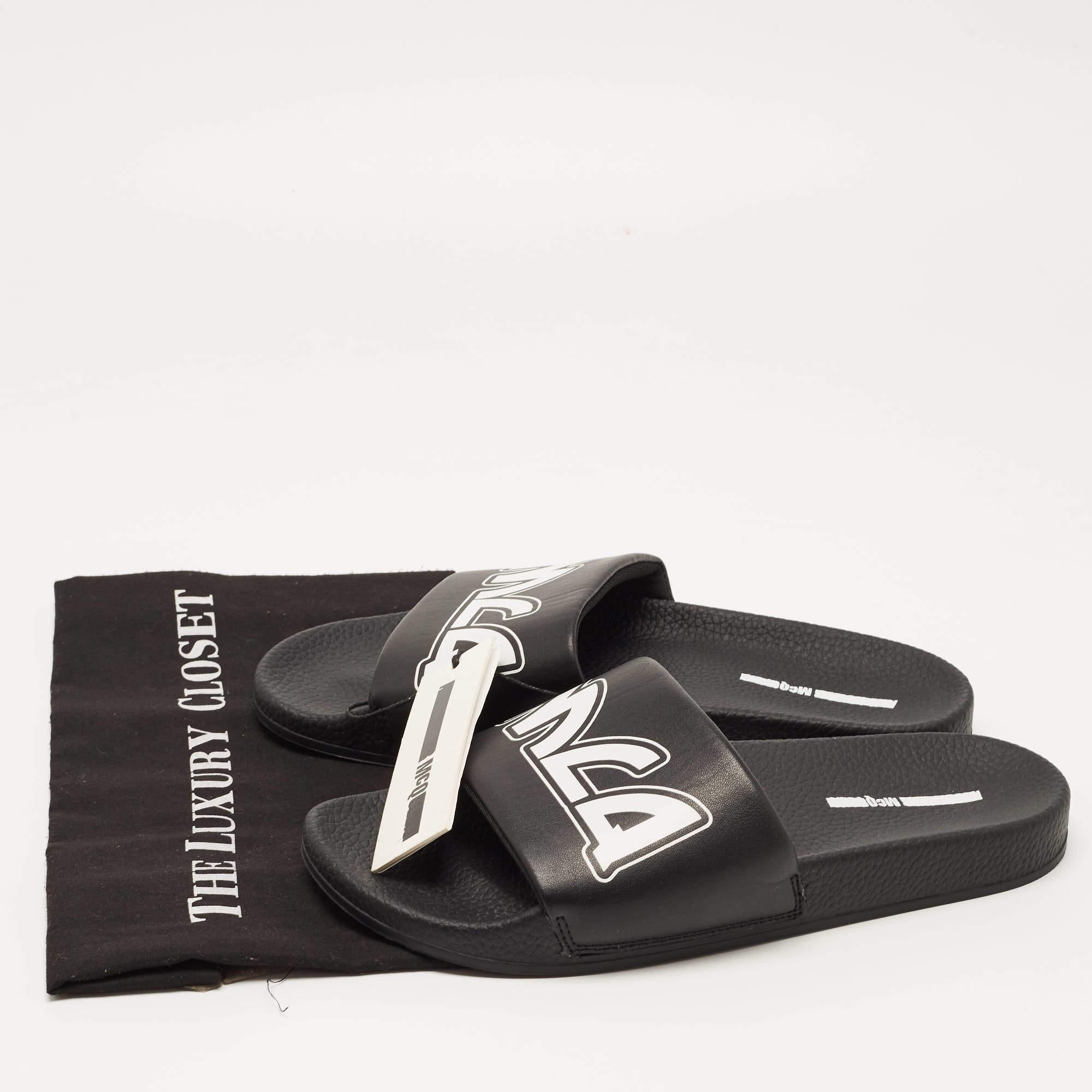 McQ by Alexander McQueen Black Faux Leather Logo Slides Size 42 5