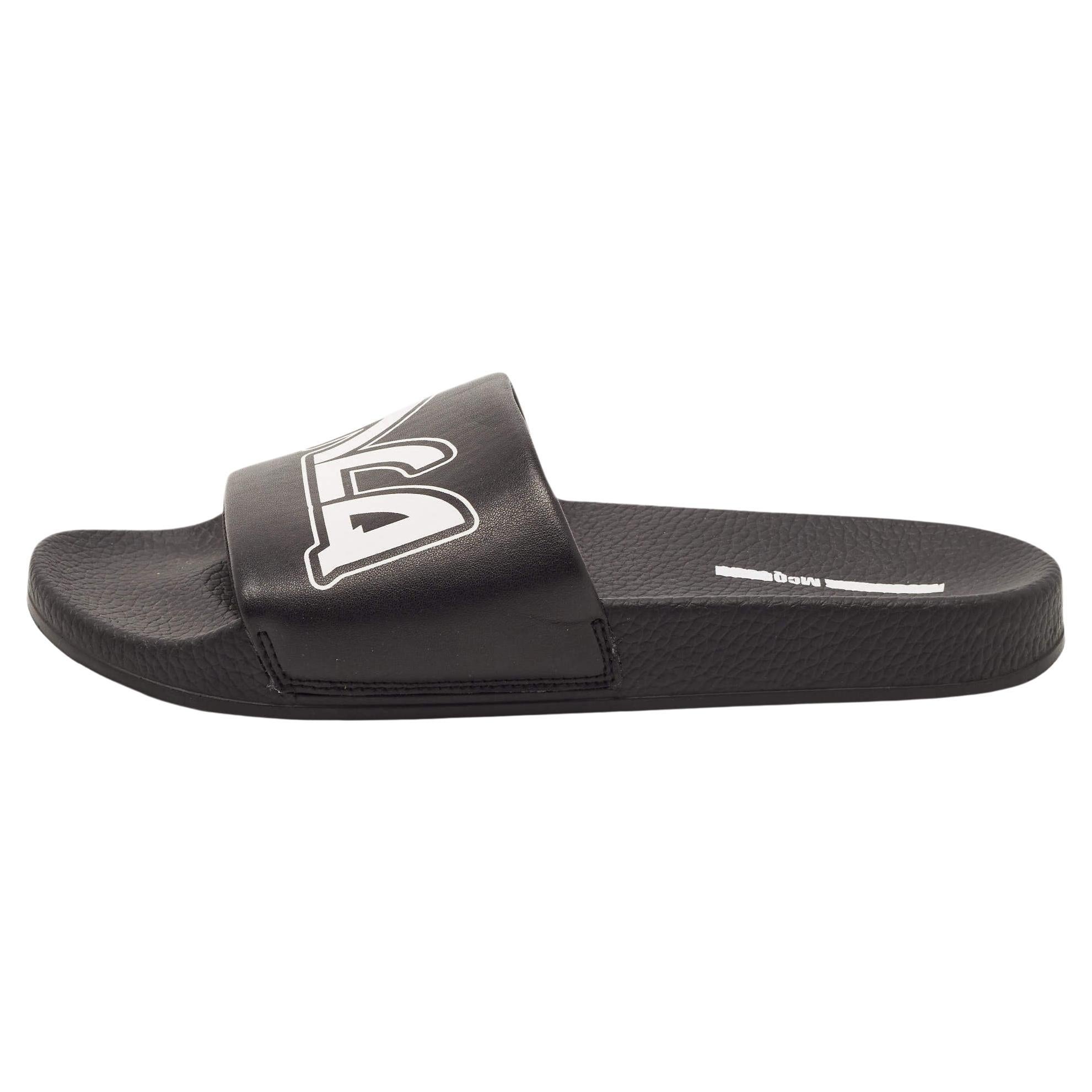 McQ by Alexander McQueen Black Faux Leather Logo Slides Size 42