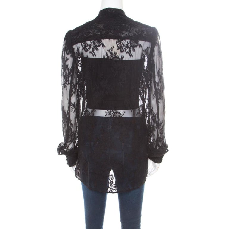 McQ By Alexander McQueen Black Floral Lace Long Sleeve Blouse L For ...