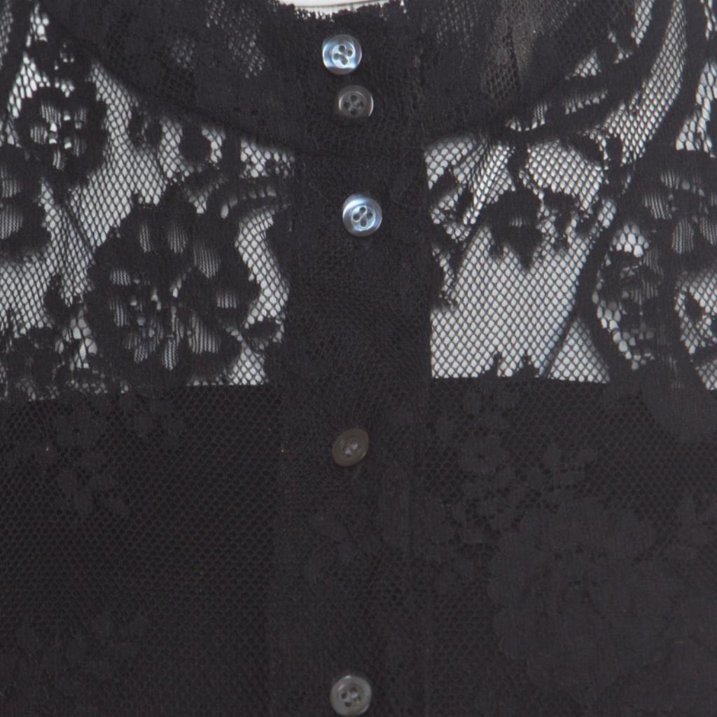 McQ By Alexander McQueen Black Floral Lace Long Sleeve Blouse L 2