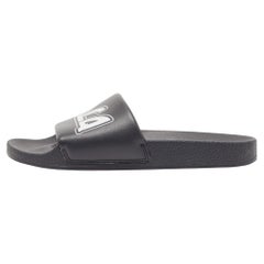 McQ by Alexander McQueen Black Leather and Rubber Logo Pool Slides Size 40