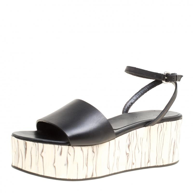 McQ by Alexander McQueen Black Leather Wooden Platform Ankle Wrap Sandals Size 3