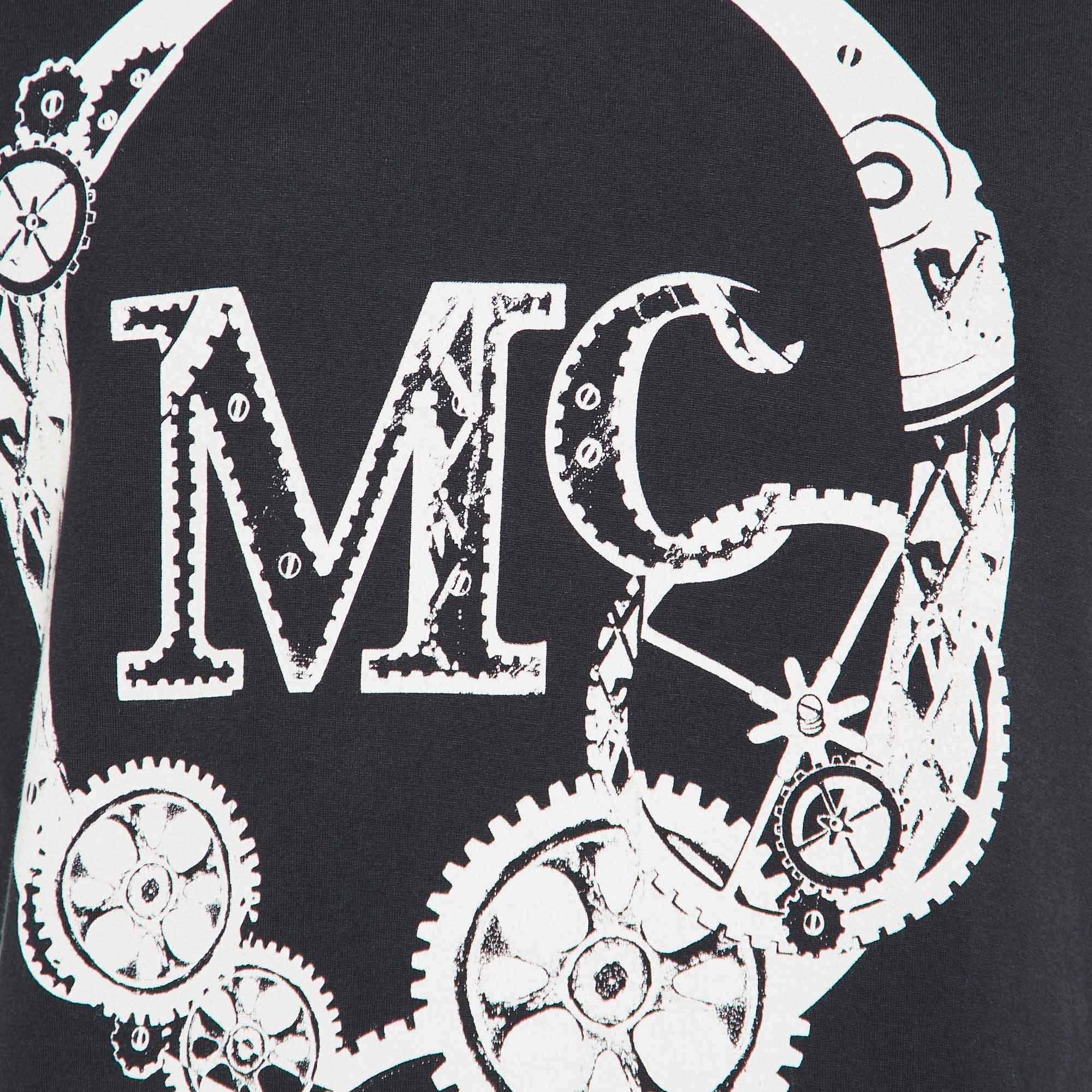 McQ by Alexander McQueen Black Logo Print Cotton Crew Neck T-Shirt S In Good Condition For Sale In Dubai, Al Qouz 2