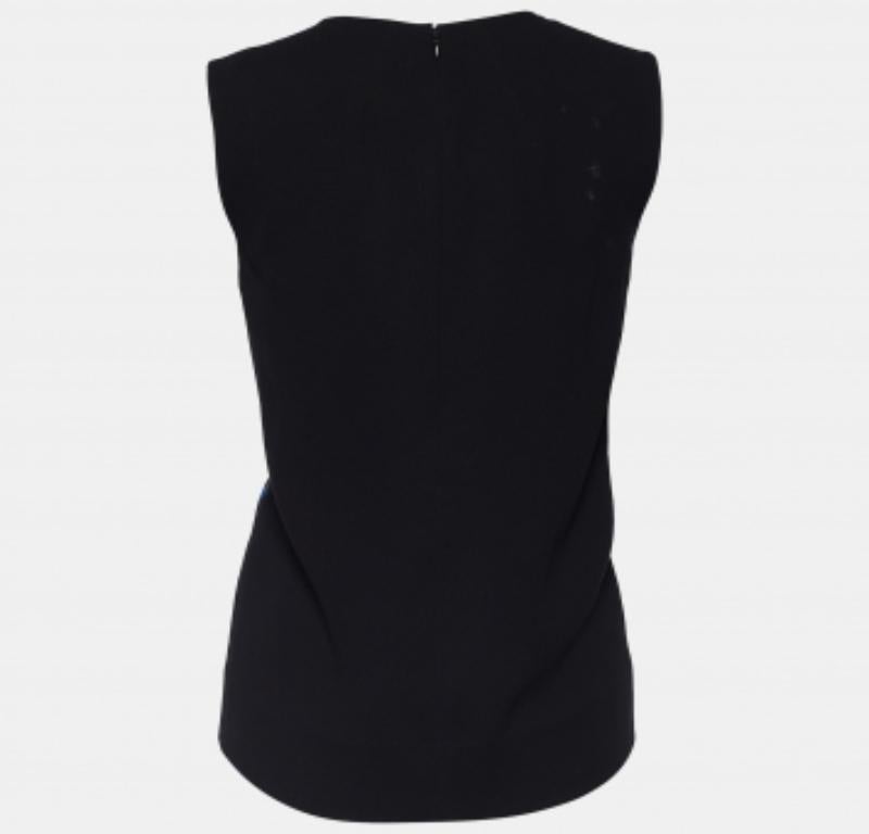 McQ by Alexander McQueen Schwarzes ärmelloses Top aus bedrucktem Krepp mit Ärmeln S Damen im Angebot