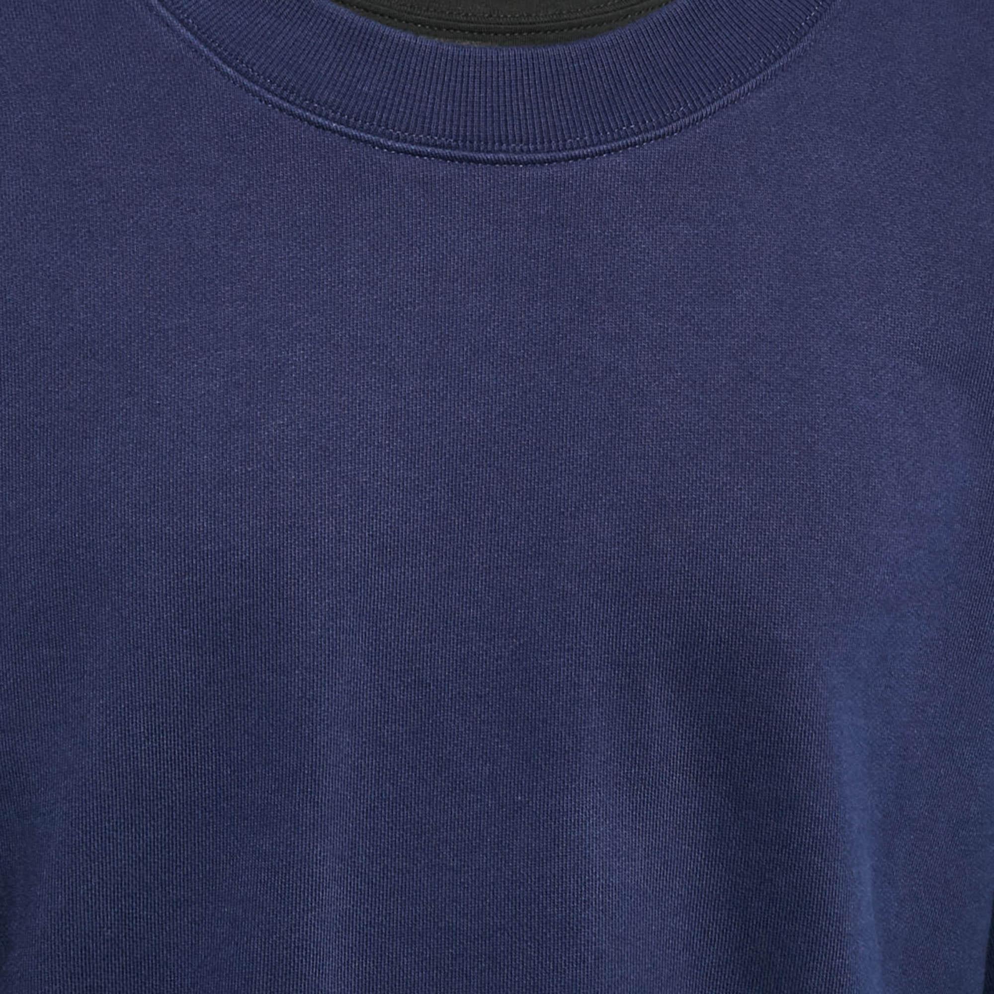 Black McQ by Alexander McQueen Blue Cotton Knit Layered Sweatshirt L For Sale