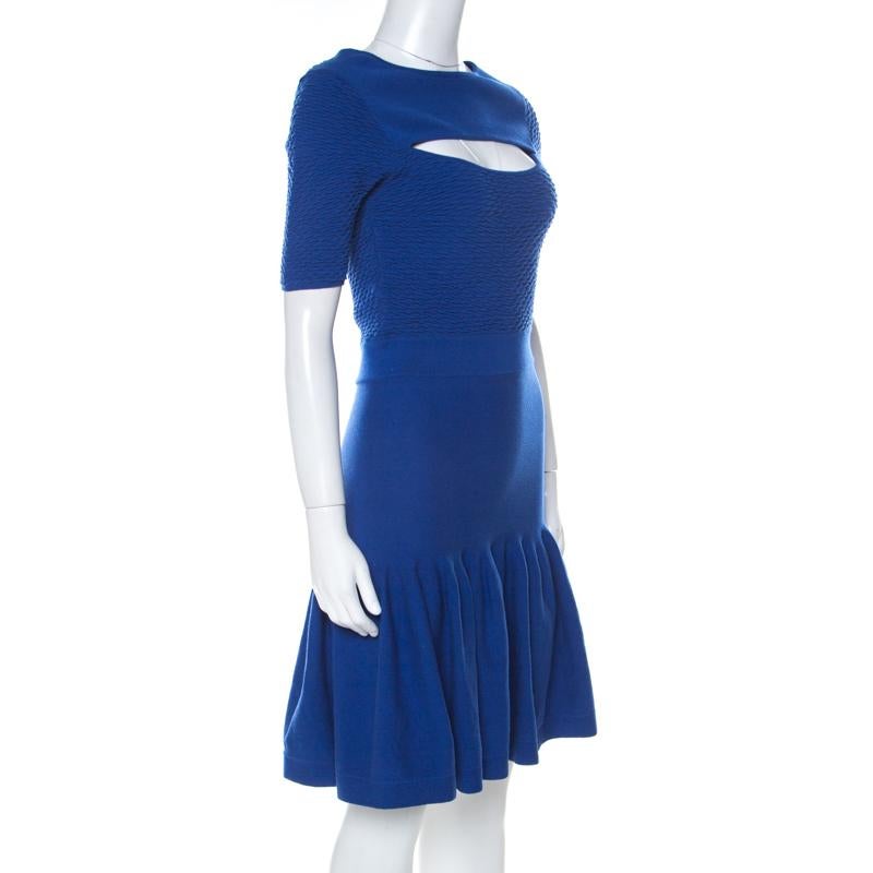McQ by Alexander McQueen Blue Jersey Cut Out Neck Detail Fitted Fishtail Dress S In Good Condition In Dubai, Al Qouz 2