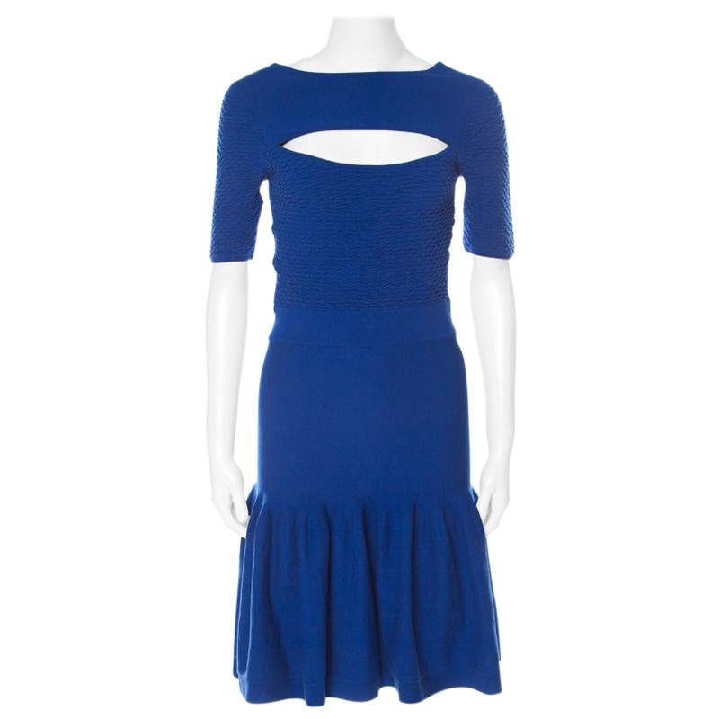 McQ by Alexander McQueen Blue Jersey Cut Out Neck Detail Fitted Fishtail Dress S