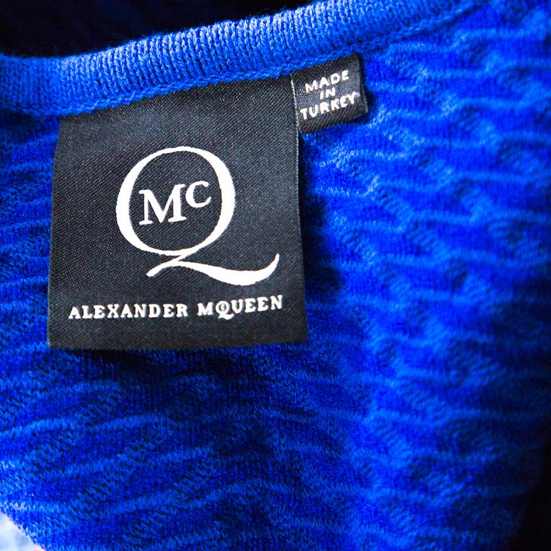 McQ by Alexander McQueen Blue Jersey  Neck Detail Fitted Fishtail Midi Dress S 1