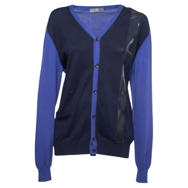Alexander McQueen Cardigan à manches longues en tricot bleu boutonné L