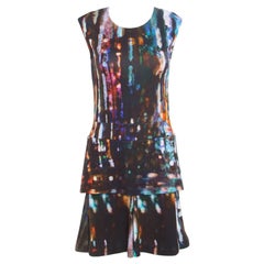 McQ by Alexander McQueen Blurry Lights Printed Jersey Sleeveless Peplum Dress S