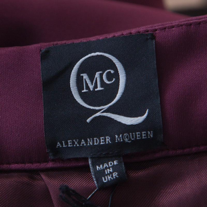 Women's McQ by Alexander McQueen Burgundy Satin Zip Detail Duchess Skirt S