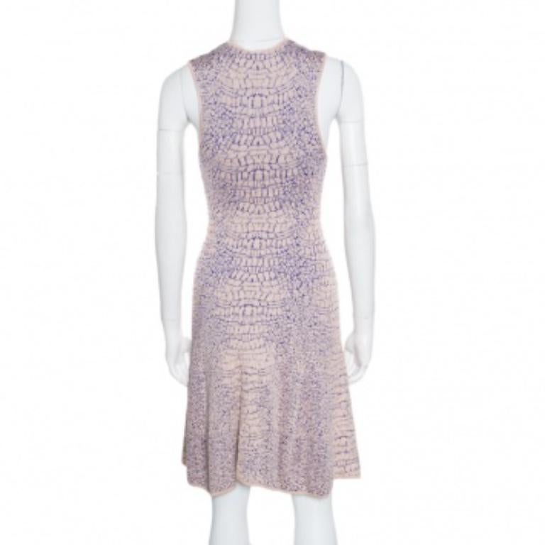 McQ by Alexander McQueen Crocodile Patterned Jacquard Fit and Flare Dress XS en venta 2