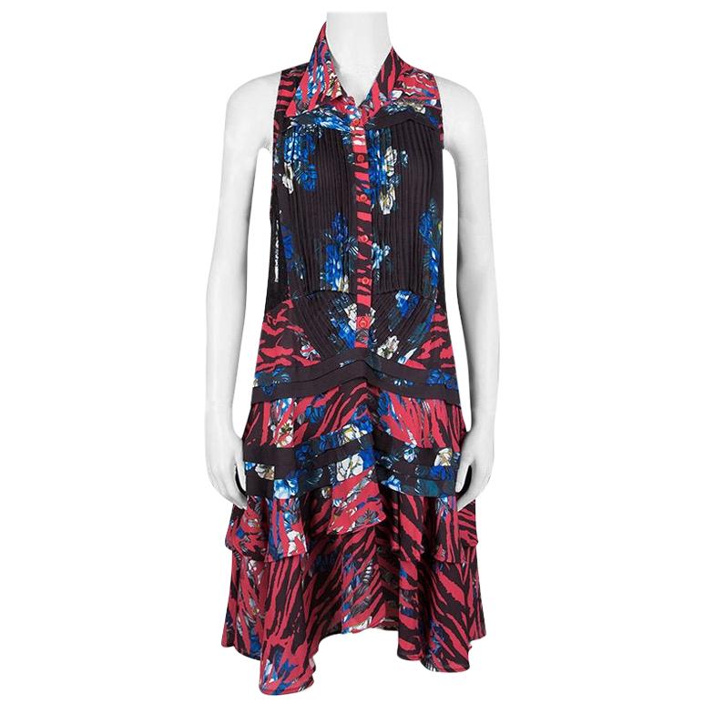 McQ By Alexander McQueen Floral Printed Lace Insert Pintucked Sleeveless Dress M