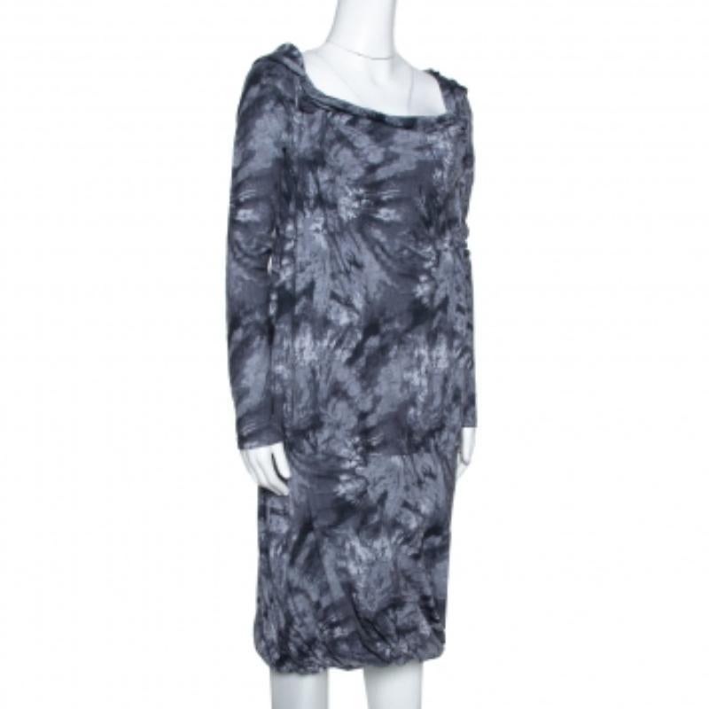 McQ by Alexander McQueen - Robe à capuche en jersey de coton imprimé graphite XS Pour femmes en vente