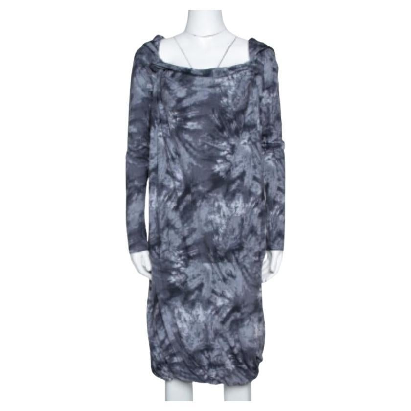 McQ by Alexander McQueen - Robe à capuche en jersey de coton imprimé graphite XS en vente
