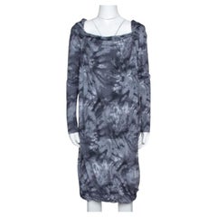 McQ by Alexander McQueen Graphite Printed Cotton Jersey Hooded Dress XS