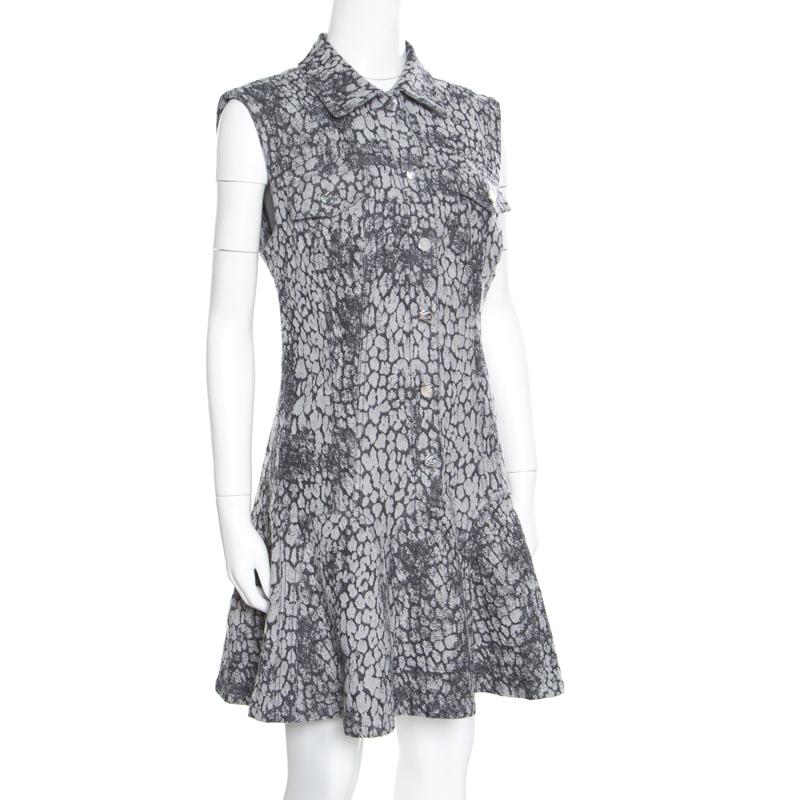 Gray McQ by Alexander McQueen Grey Animal Patterned Jacquard Denim Sleeveless Dress M