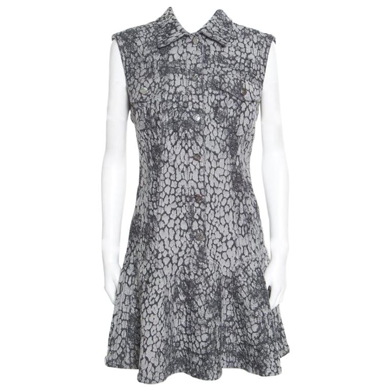 McQ by Alexander McQueen Grey Animal Patterned Jacquard Denim Sleeveless Dress M