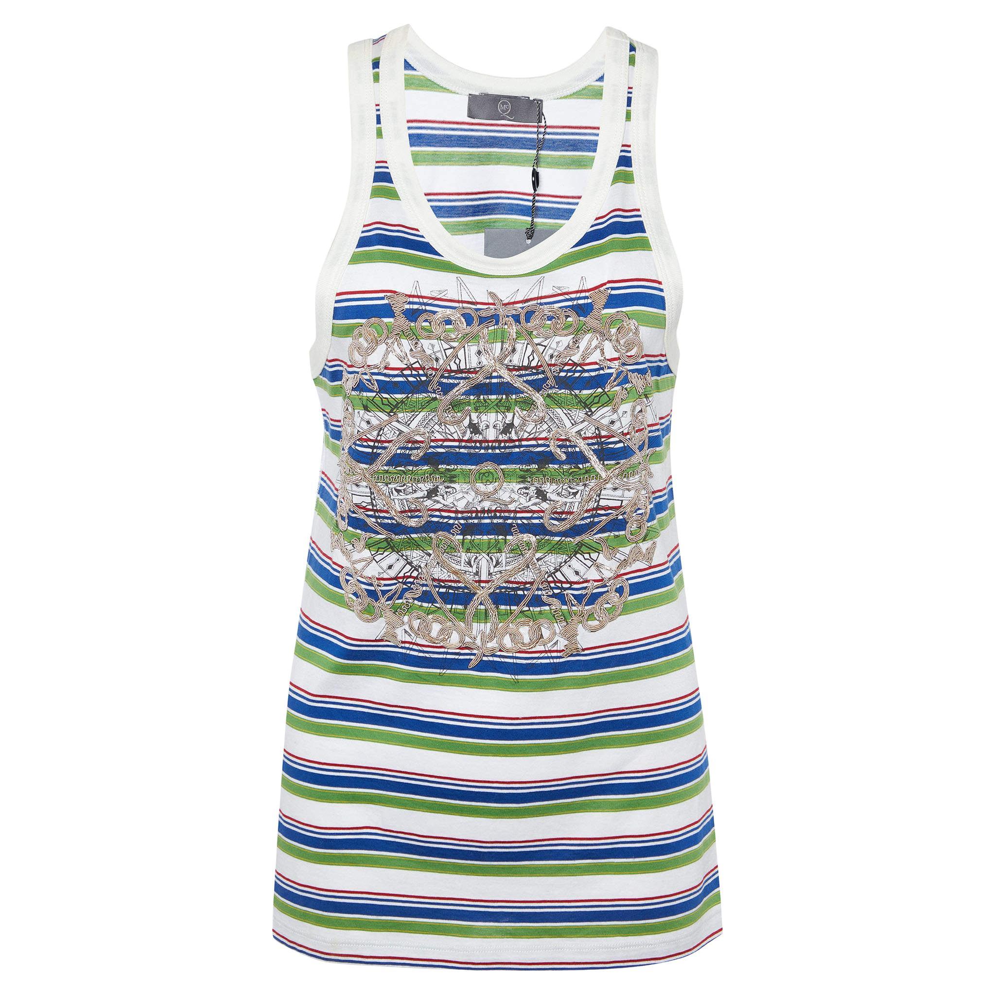 McQ by Alexander McQueen Multicolor Striped & Embroidered Tank Top M For Sale