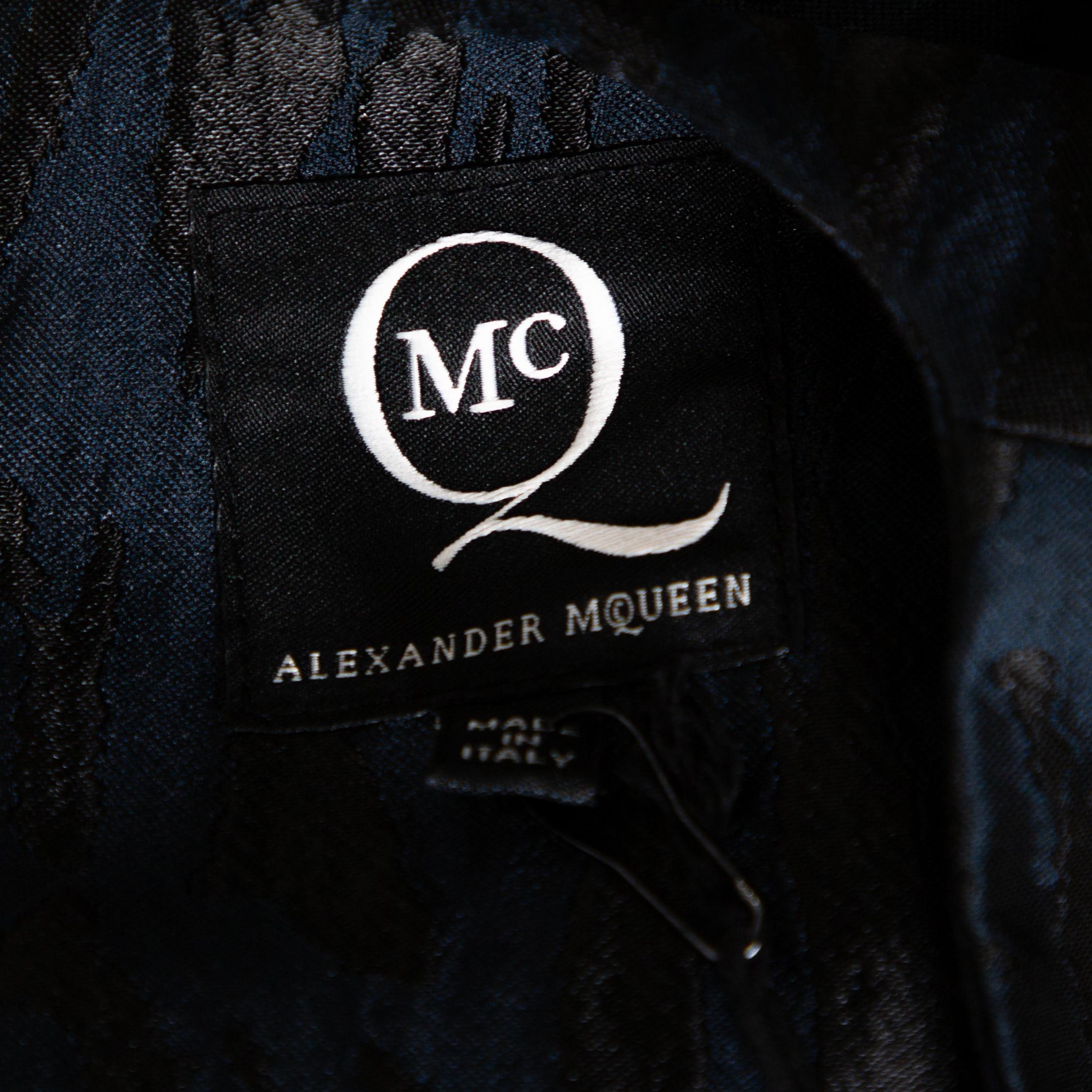 Black Mcq by Alexander McQueen Navy Blue Jacquard Pleated Mini Dress M