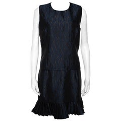 Mcq by Alexander McQueen Navy Blue Jacquard Pleated Mini Dress M