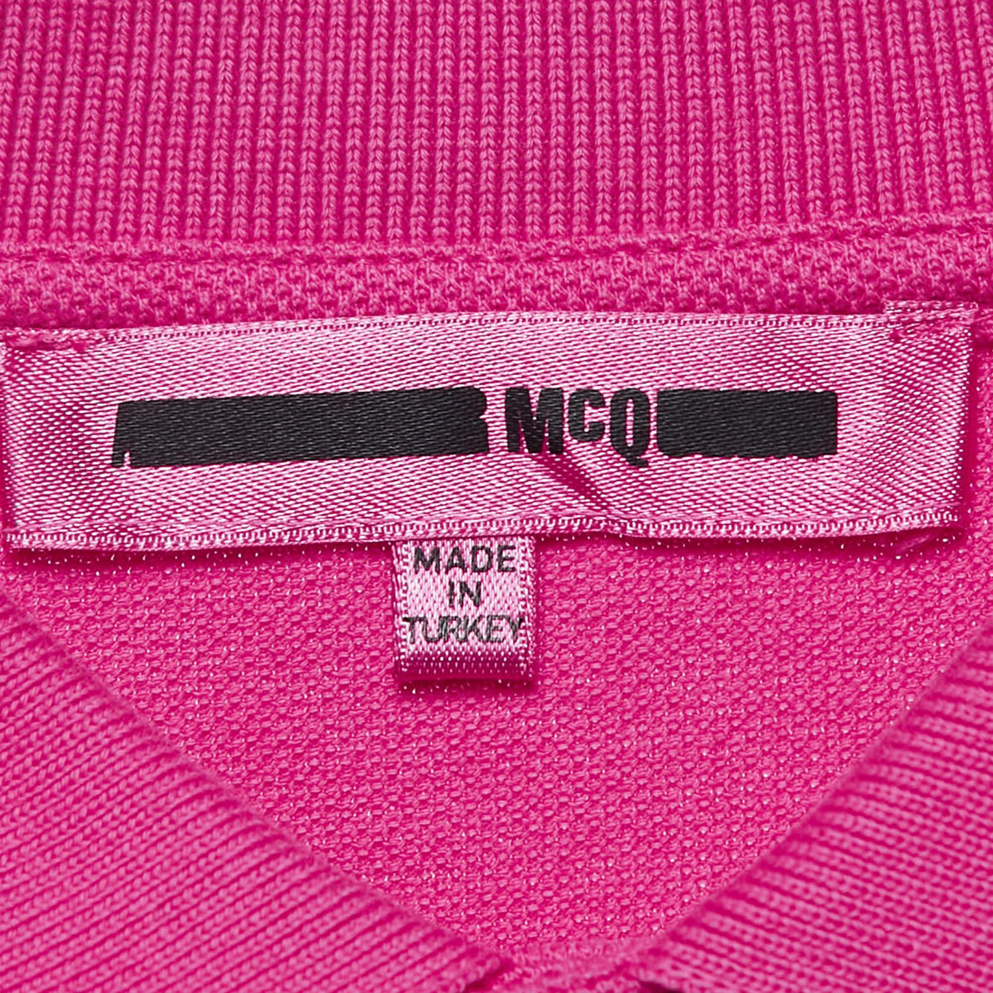 Women's McQ by Alexander McQueen Pink Cotton Pique Polo T-Shirt L