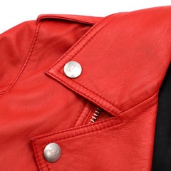 McQ by Alexander McQueen Red Asymmetric Leather Biker Jacket