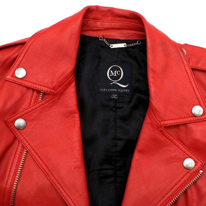 McQ by Alexander McQueen Red Asymmetric Leather Biker Jacket In Good Condition In London, GB