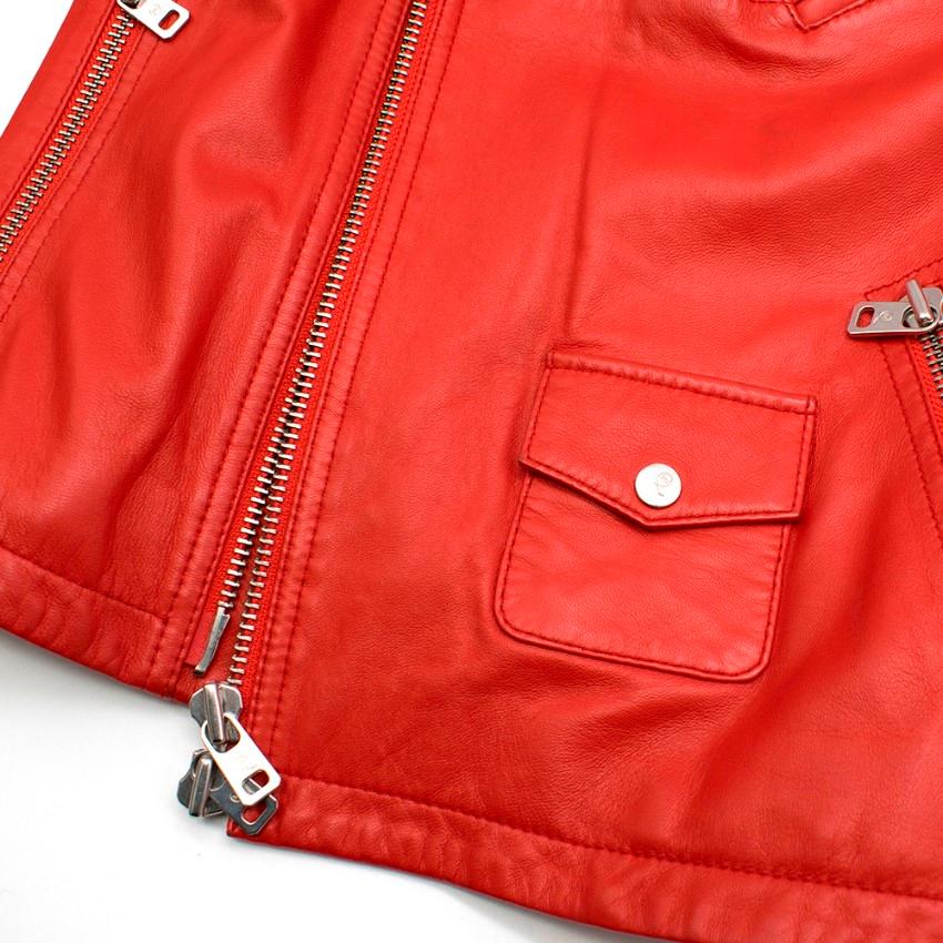 McQ by Alexander McQueen Red Asymmetric Leather Biker Jacket 1