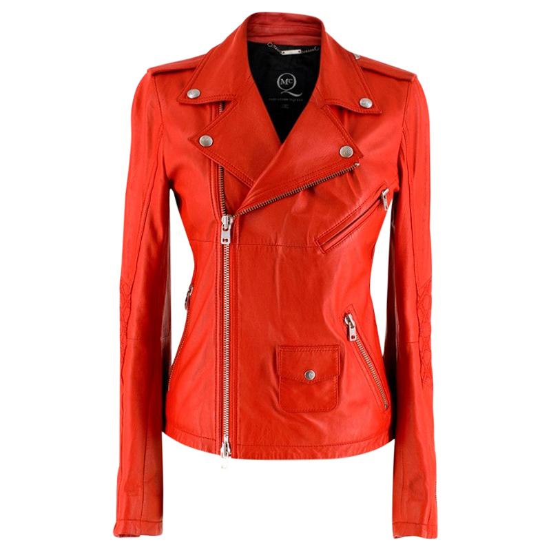 McQ by Alexander McQueen Red Asymmetric Leather Biker Jacket at 1stDibs