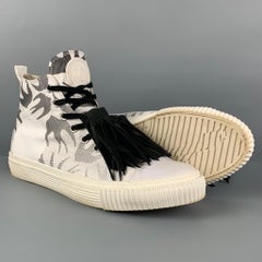 MCQ by ALEXANDER MCQUEEN Size 10 White Black Print Canvas High Top Sneakers