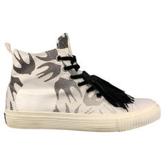 MCQ by ALEXANDER MCQUEEN Size 10 White Black Print Canvas High Top Sneakers