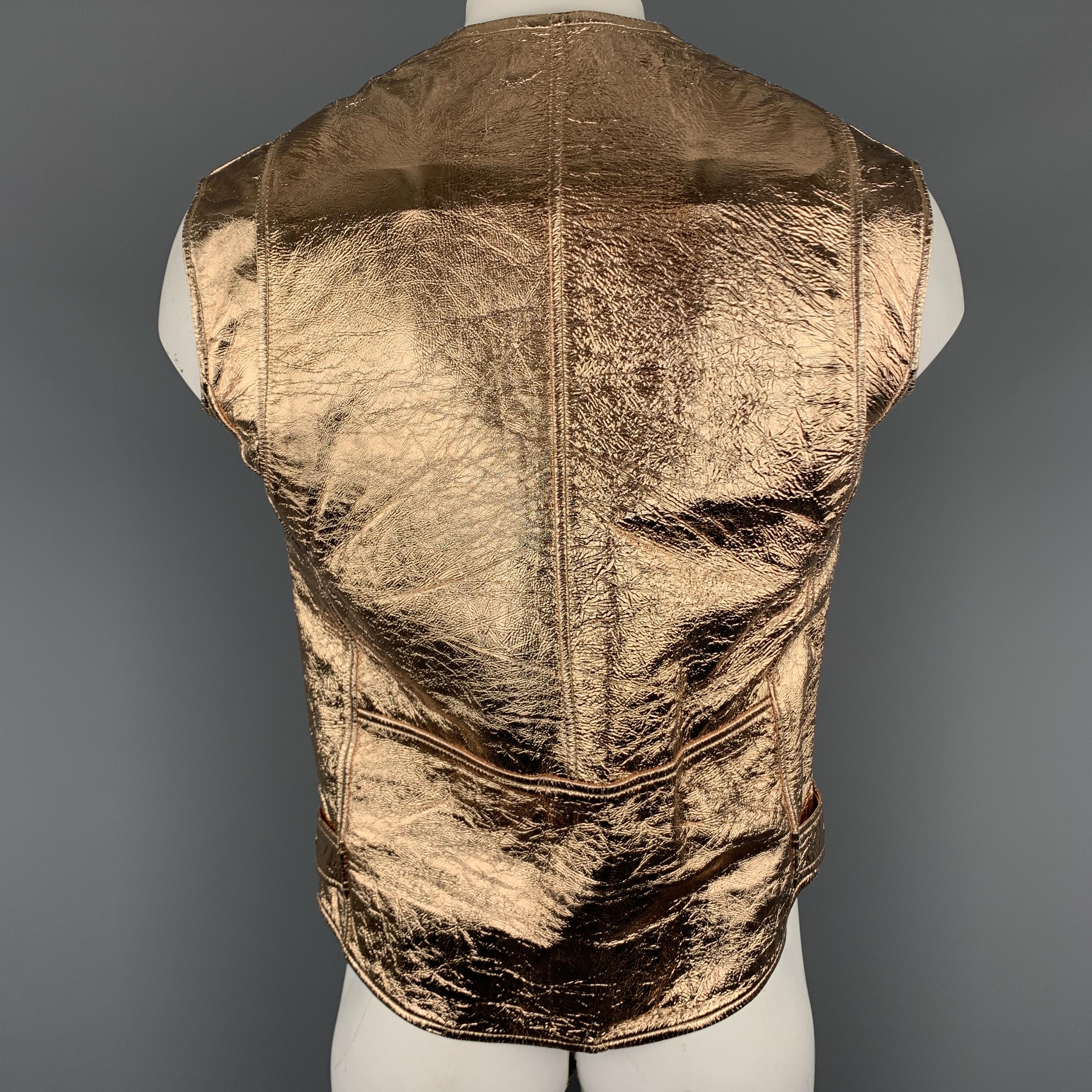 Men's MCQ by ALEXANDER MCQUEEN Size 42 Rose Gold Metallic Leather Biker Vest