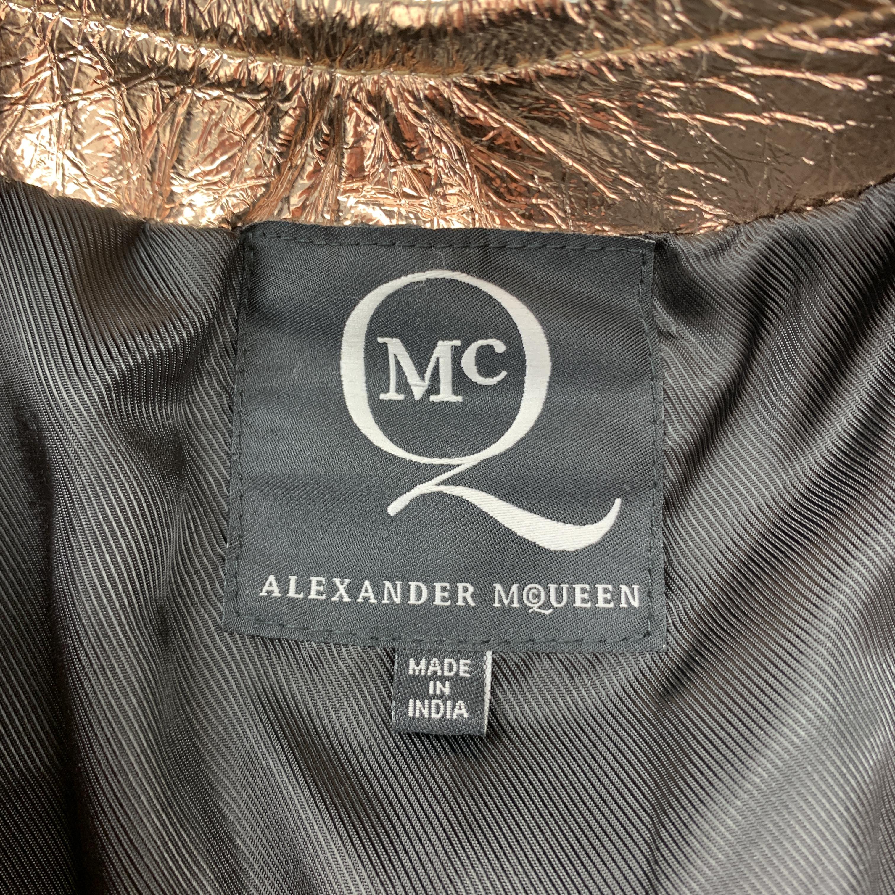 MCQ by ALEXANDER MCQUEEN Size 42 Rose Gold Metallic Leather Biker Vest 1