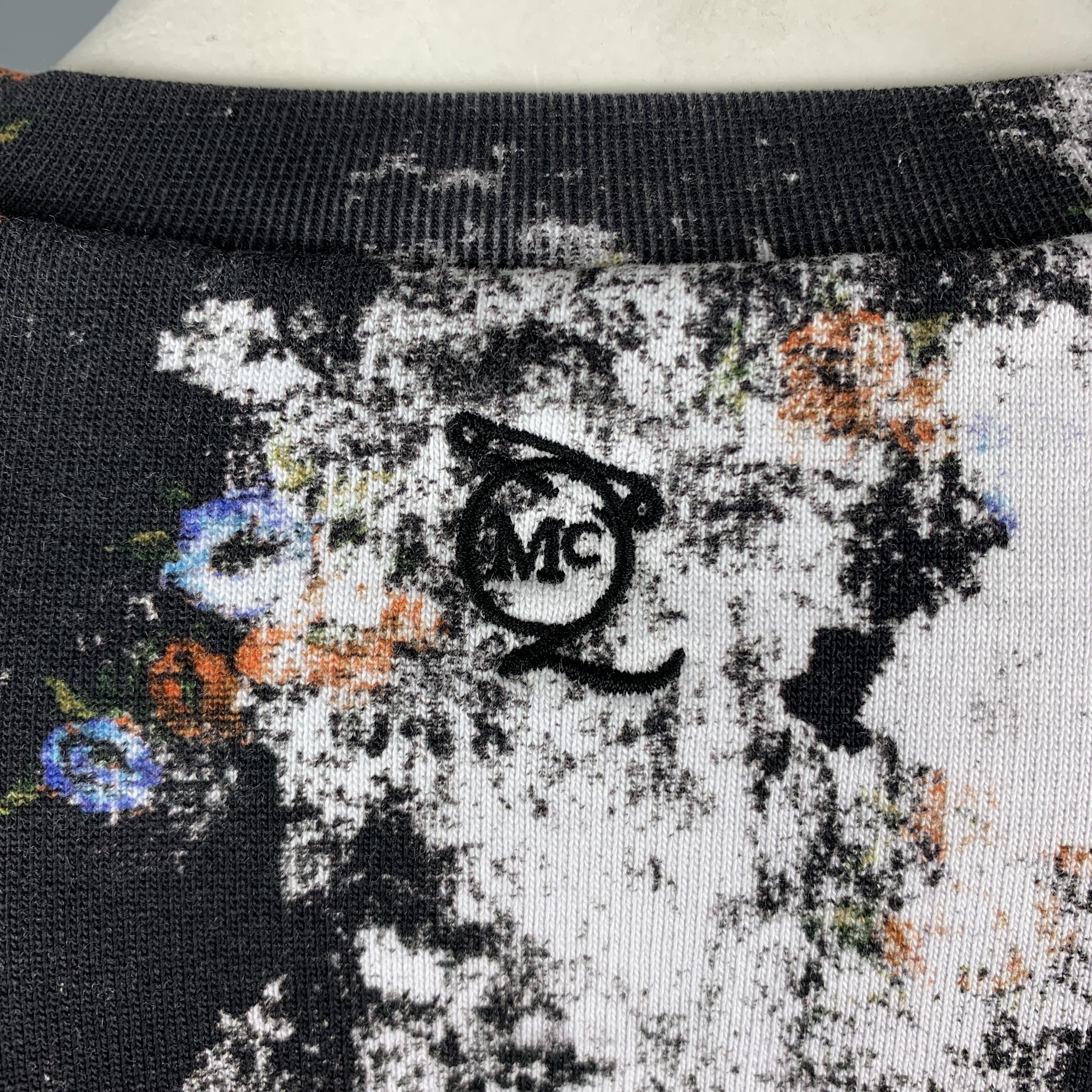 MCQ by ALEXANDER MCQUEEN Size L Black & White Floral Distressed Print Cotton Ble 1