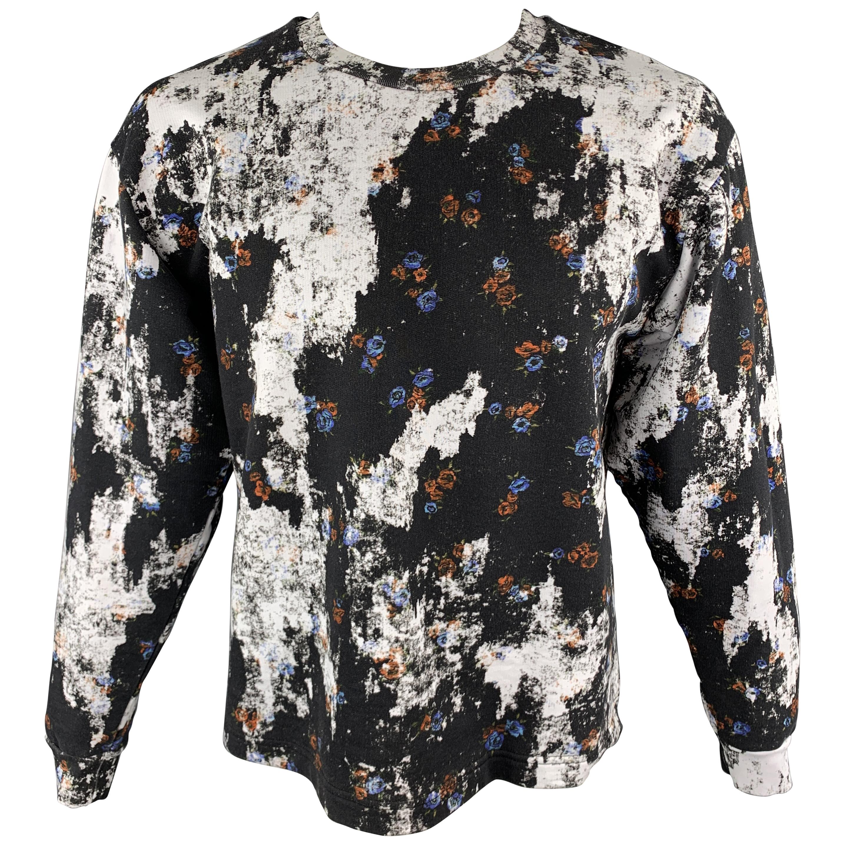 MCQ by ALEXANDER MCQUEEN Size L Black & White Floral Distressed Print Cotton Ble