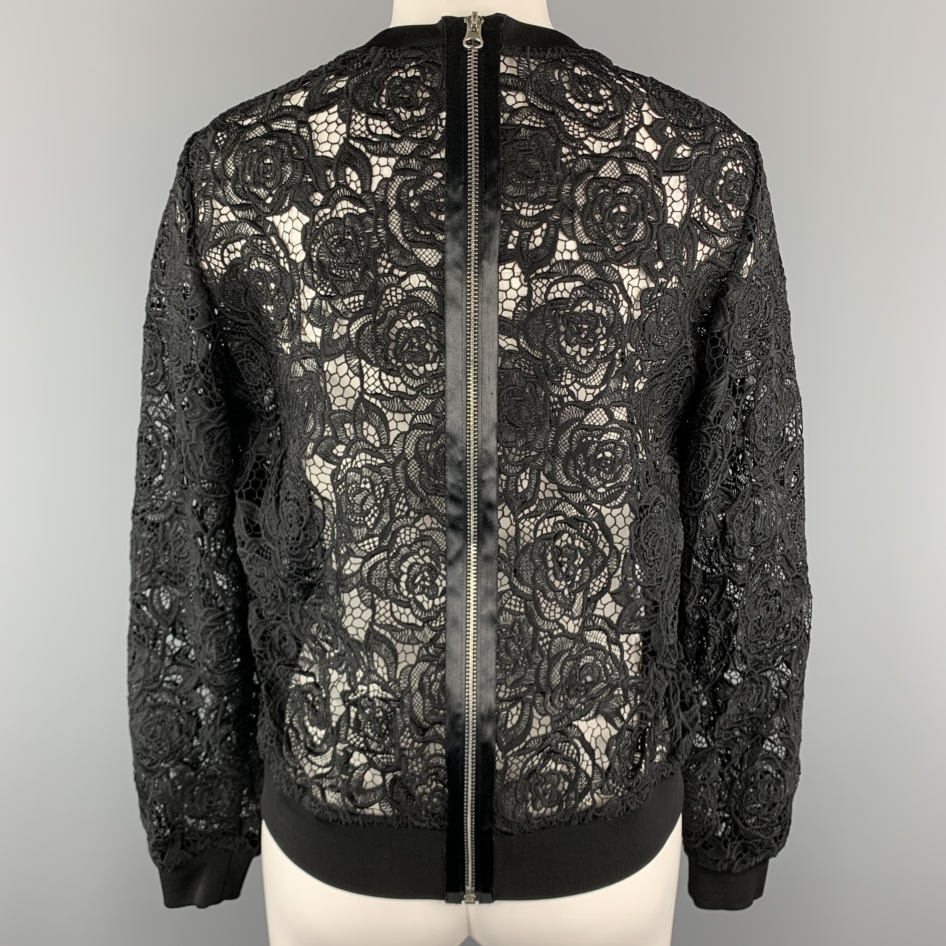 MCQ by ALEXANDER MCQUEEN Size S Black Lace Crewneck Zipper Pullover Sweater In Excellent Condition In San Francisco, CA