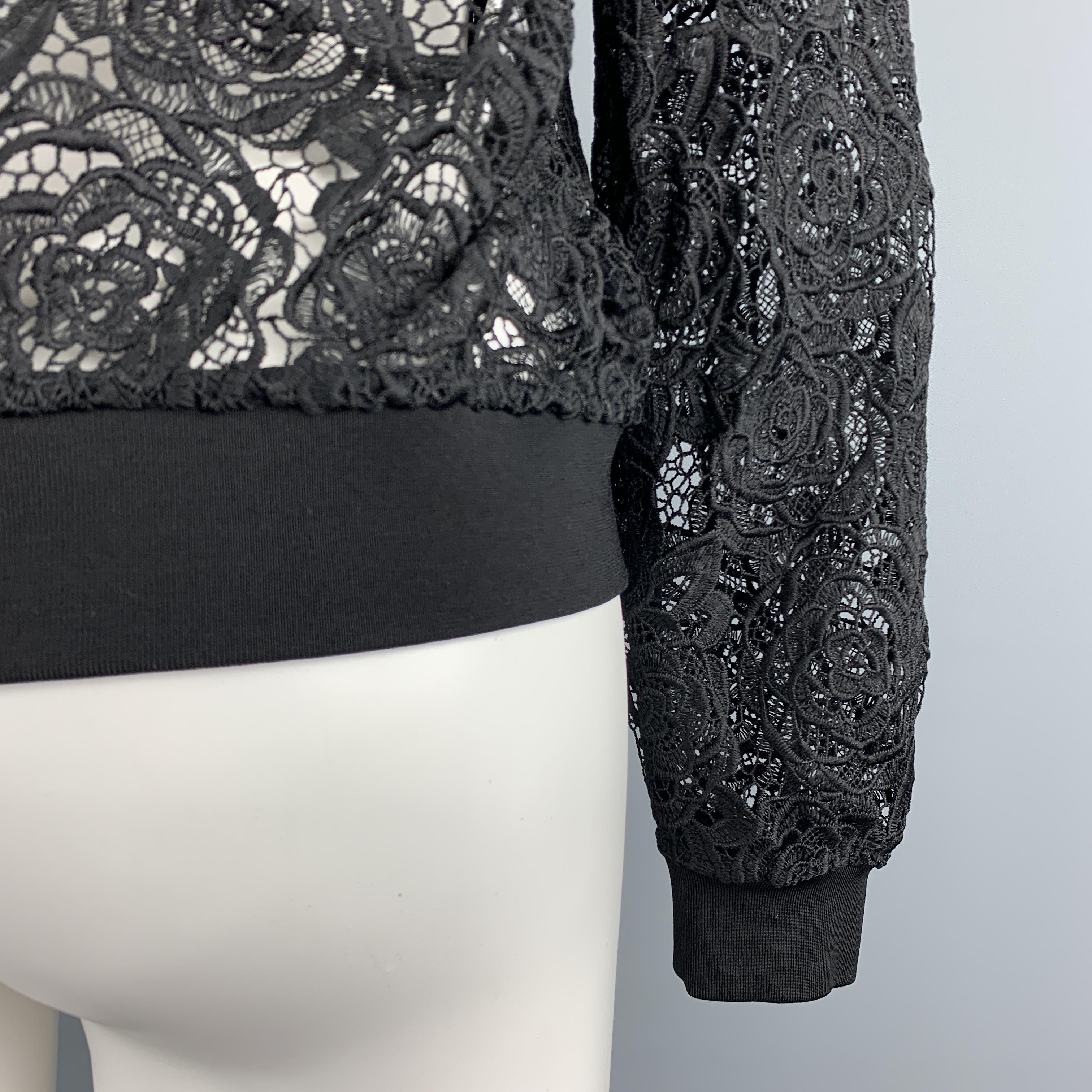 MCQ by ALEXANDER MCQUEEN Size S Black Lace Crewneck Zipper Pullover Sweater 1