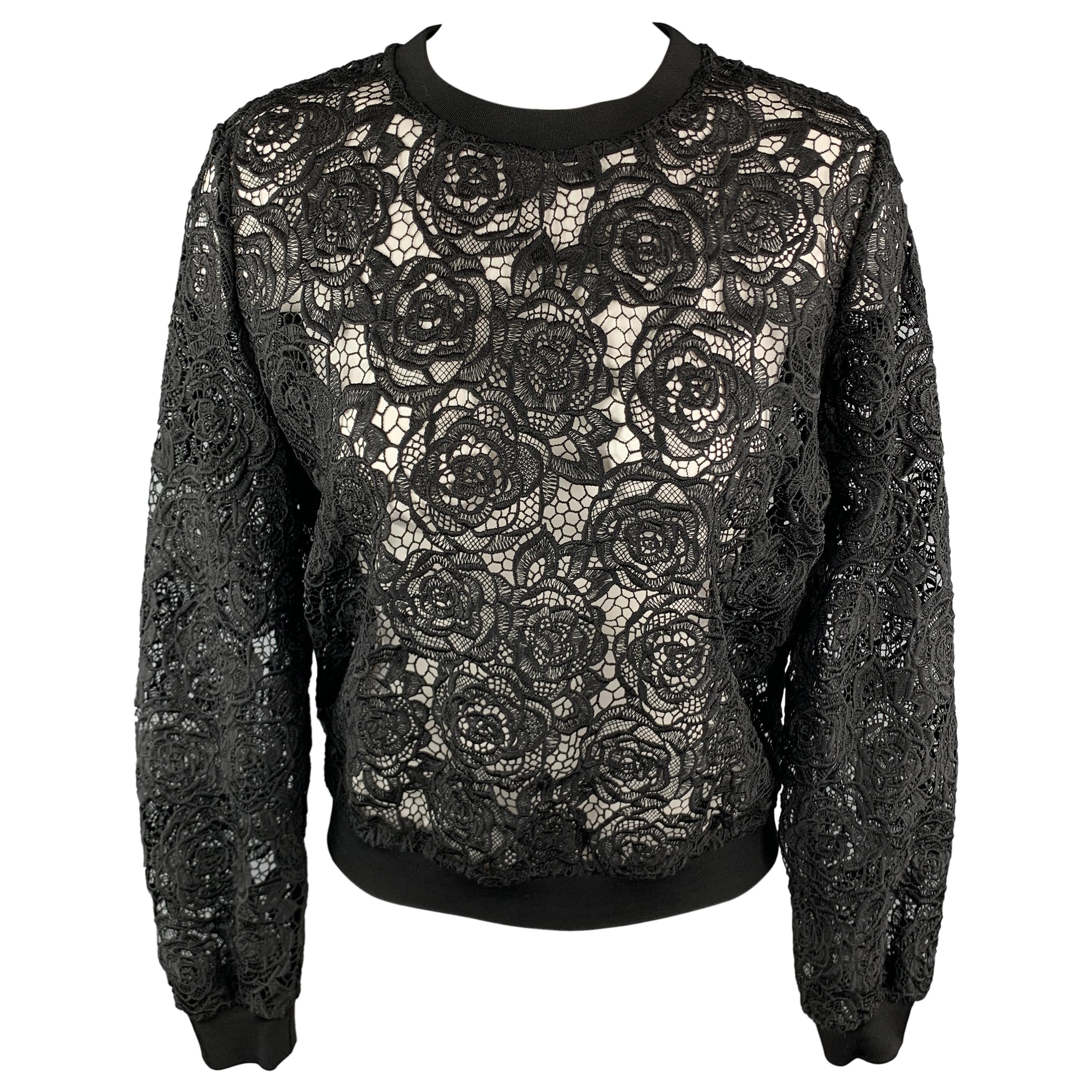 MCQ by ALEXANDER MCQUEEN Size S Black Lace Crewneck Zipper Pullover Sweater